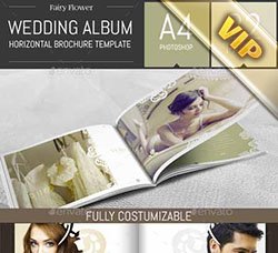 婚纱照画册模板：Wedding Photo Album Horizontal Brochure Template